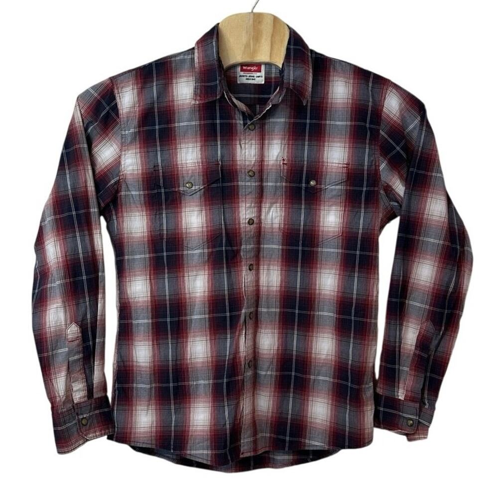 Wrangler Plaid Pearl Snap Up Shirt Size L‎ Western Ranch Cowboy Workwear Rodeo